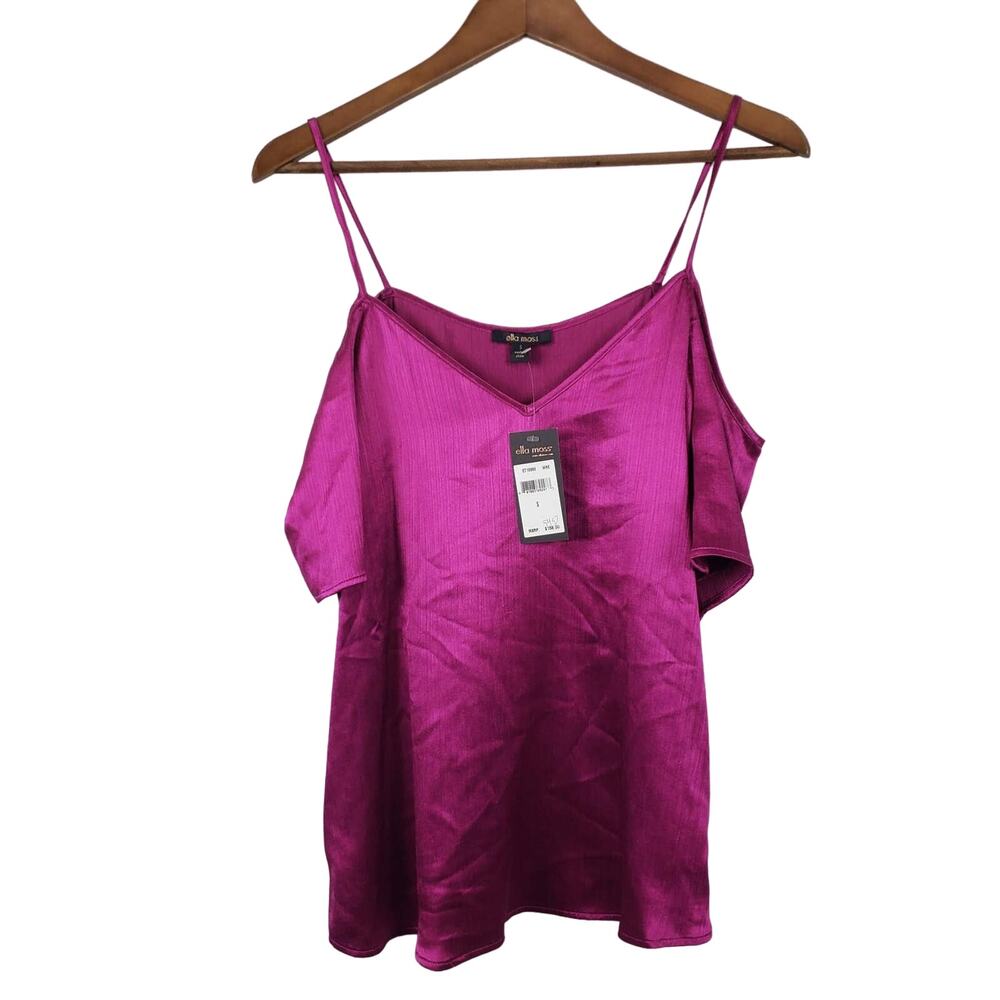 NEW! Ella Moss Top Blouse Crepe Open Shoulder Fuchsia - S